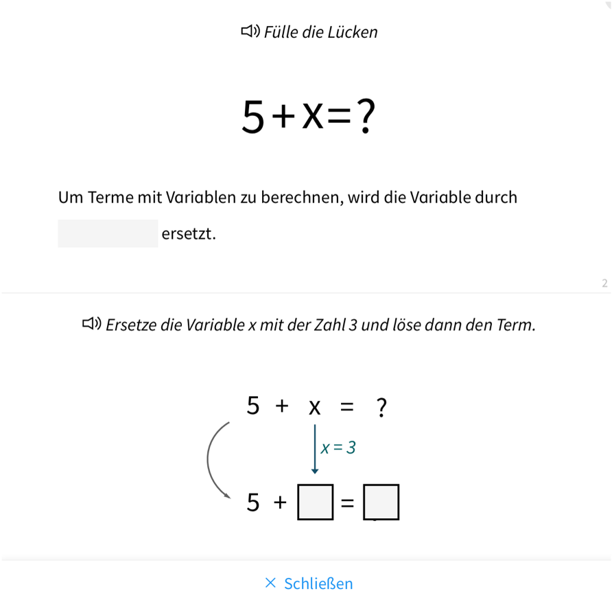 Beispiel: Darstellung einer Aufgabe, in der Lücken gefüllt werden müssen