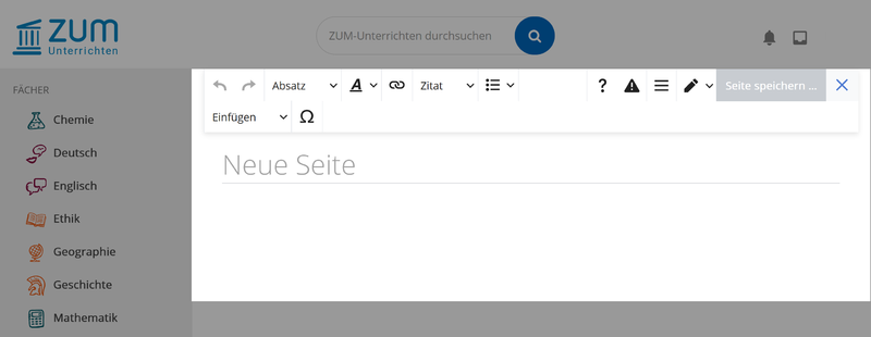 Screenshot einer neuen Seite