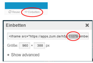 Screenshot einer H5p-Formulars zum Einbetten