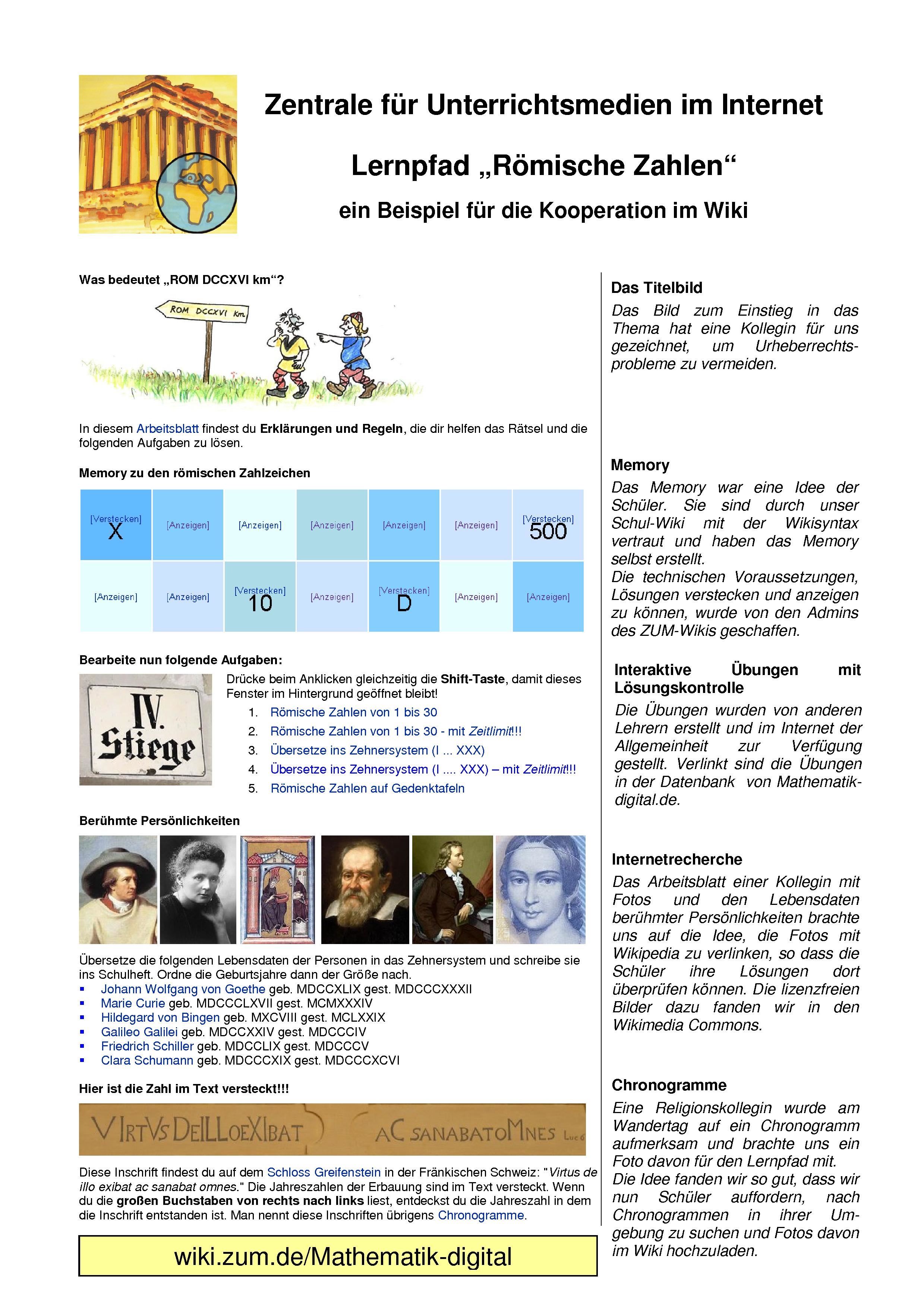 Infoblatt Lernpfad Römische Zahlen